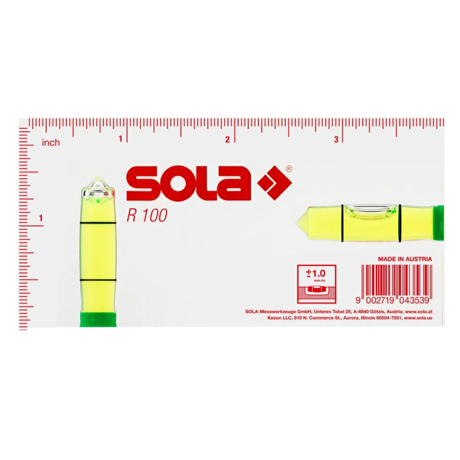 SOLA コンパクトアクリル水平器 R100 1622142 水平器 透明 1mm方眼 非導電 アクリル 軽量 コンパクト