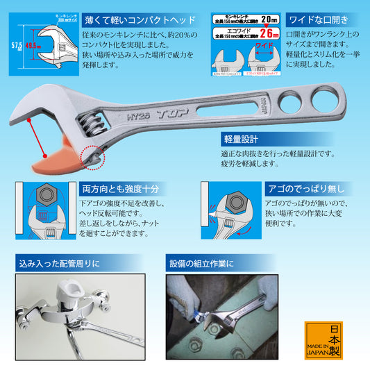 トップ工業 薄型軽量ワイドモンキレンチ エコワイド HY