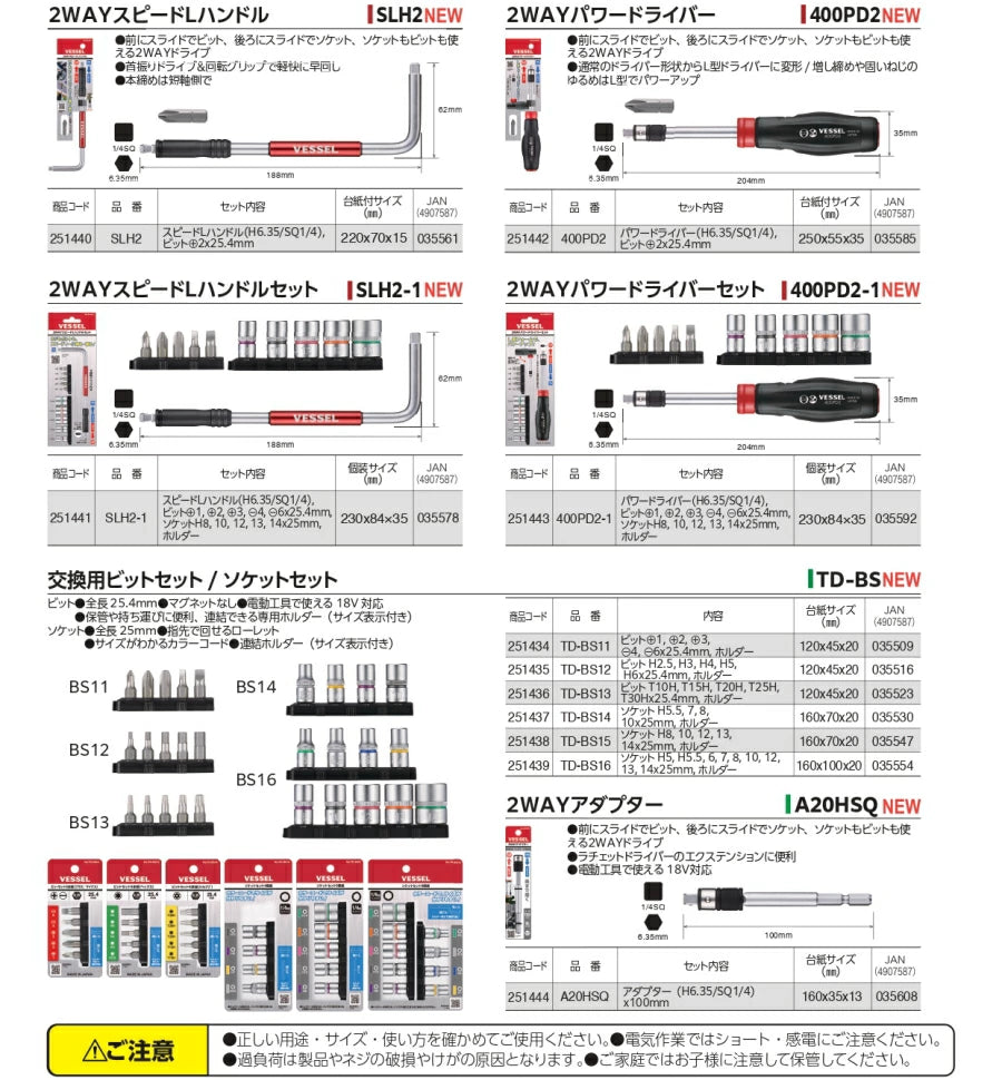 ベッセル 2WAY スピードLハンドル SLH2 400PD2 A20HSQ TD-BS ビットセット ソケット対応 6.35mm 1/4