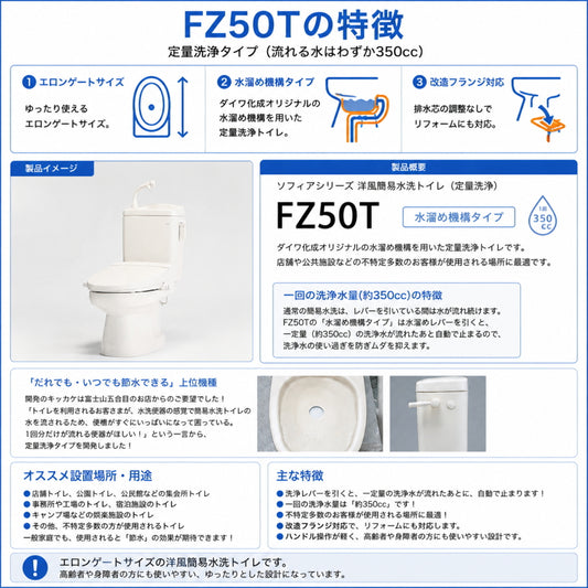 ダイワ化成 簡易水洗トイレ FZ50T ソフィアシリーズ 定量洗浄水タイプ 約350cc 水溜機構