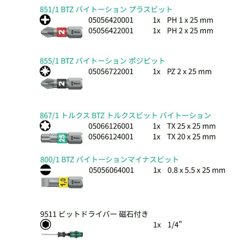 【廃盤品限定特価】 Wera Kraftform Kompakt 27 Set 1 135821 ビットマガジン内蔵ドライバーセット 1/4インチ