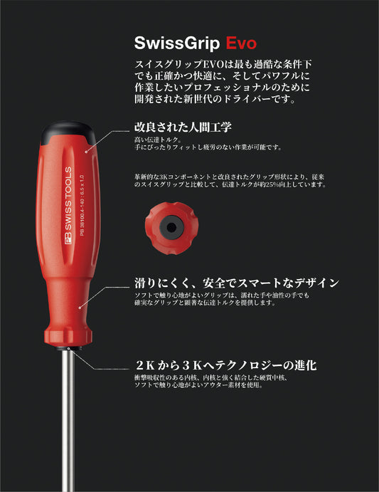 PB SWISS TOOLS 38400 ヘクスローブドライバー 新型グリップ SWISS GRIP EVO