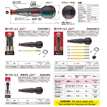 ベッセル 電ドラボール2 220USBC 最大出力トルク3N･m