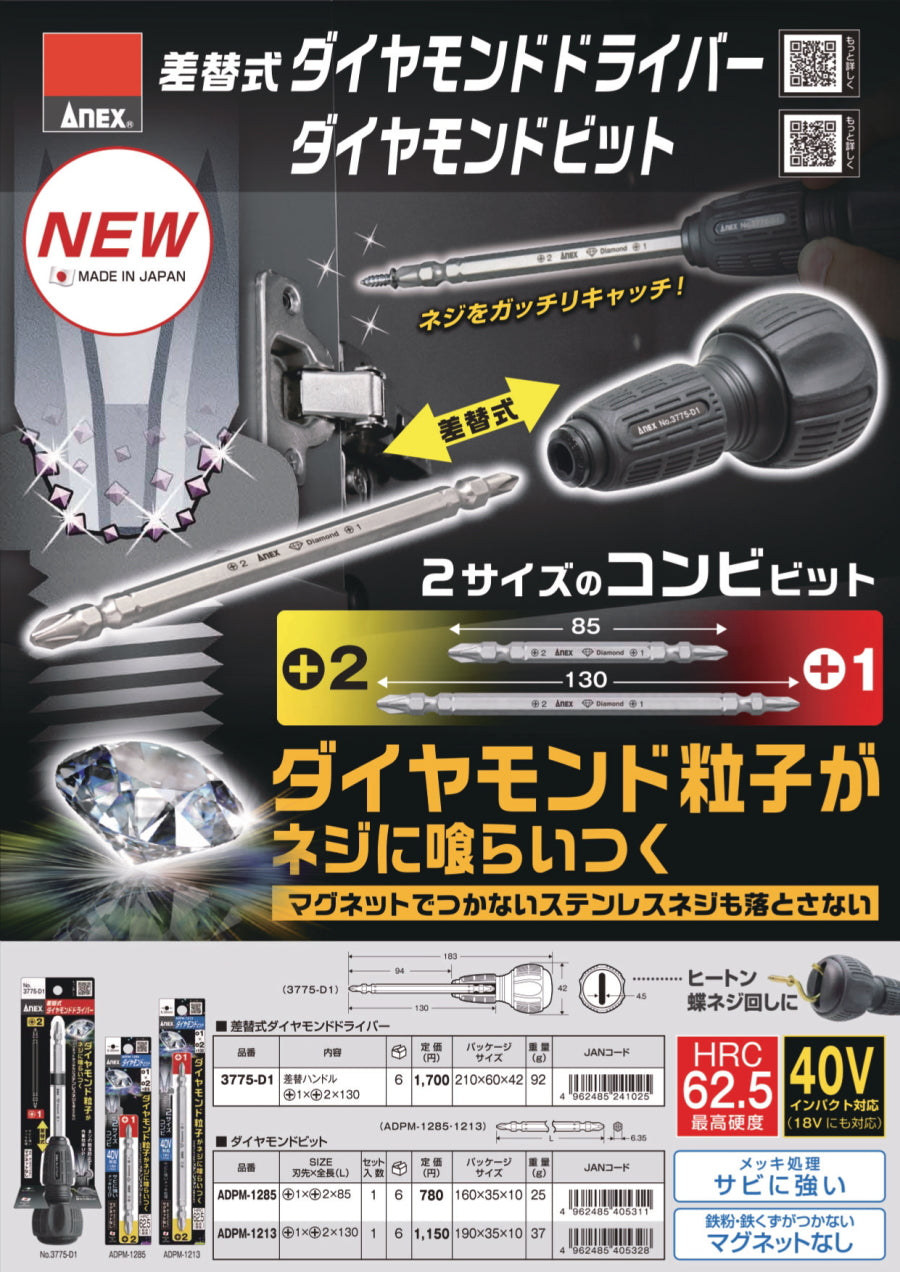 アネックス ダイヤモンドビット ADPM 1本組 ＋1×＋2 コンビビット 6.35