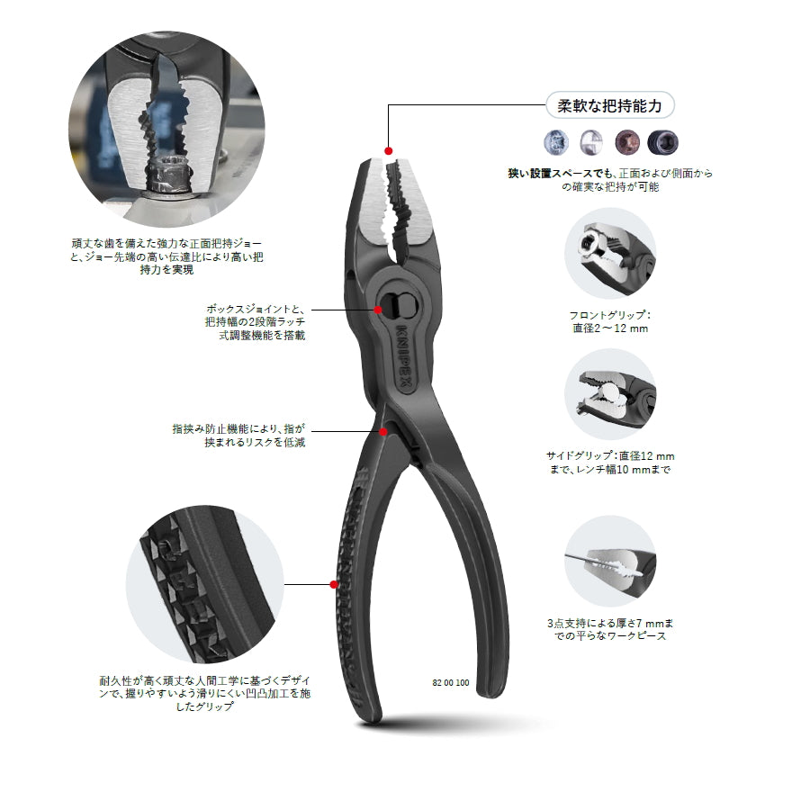 【予約商品】 KNIPEX クニペックス TwinGrip XS 8200-100 ツイングリップXS 100mm フロント・サイドグリッププライヤー ネジつかみ