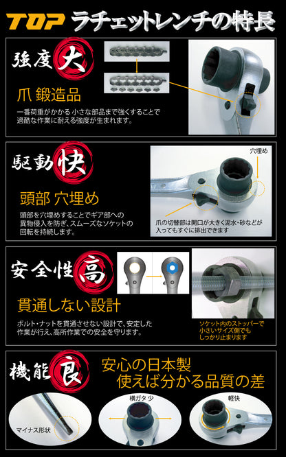 トップ工業 逆シノ曲がりショートラチェットレンチ RG-S