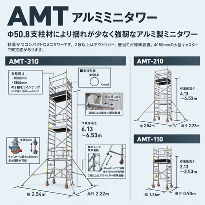 ALINCO アルインコ アルミミニタワー AMT 全6型式 1～3段 移動式アルミ足場 高所作業 最大使用質量230kg