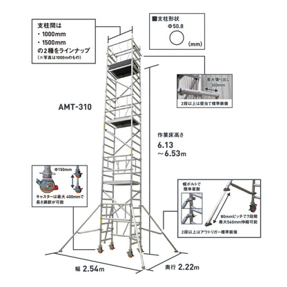 ALINCO アルインコ アルミミニタワー AMT 全6型式 1～3段 移動式アルミ足場 高所作業 最大使用質量230kg