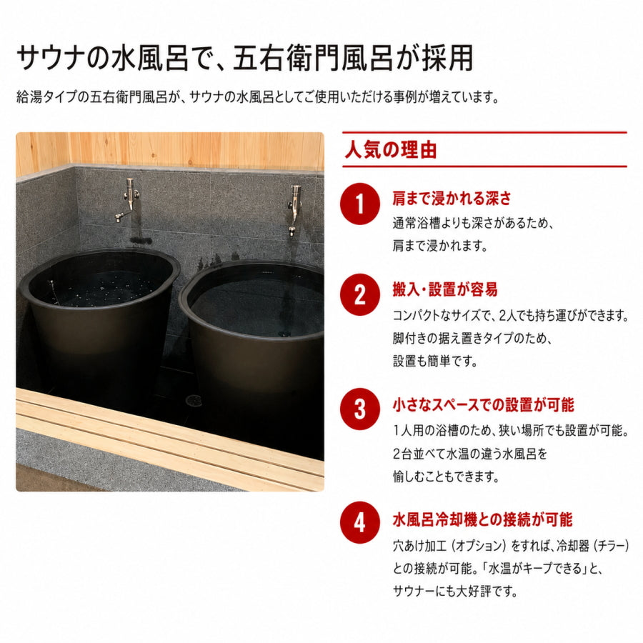 大和重工 五右衛門風呂 丸型80 直焚・給湯タイプ 490L 鋳物浴槽 水風呂