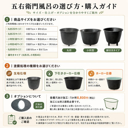 大和重工 五右衛門風呂 丸型25-F 脚付き 下引き仕上げ 215L 鋳鉄製 浴槽 水風呂 屋外風呂