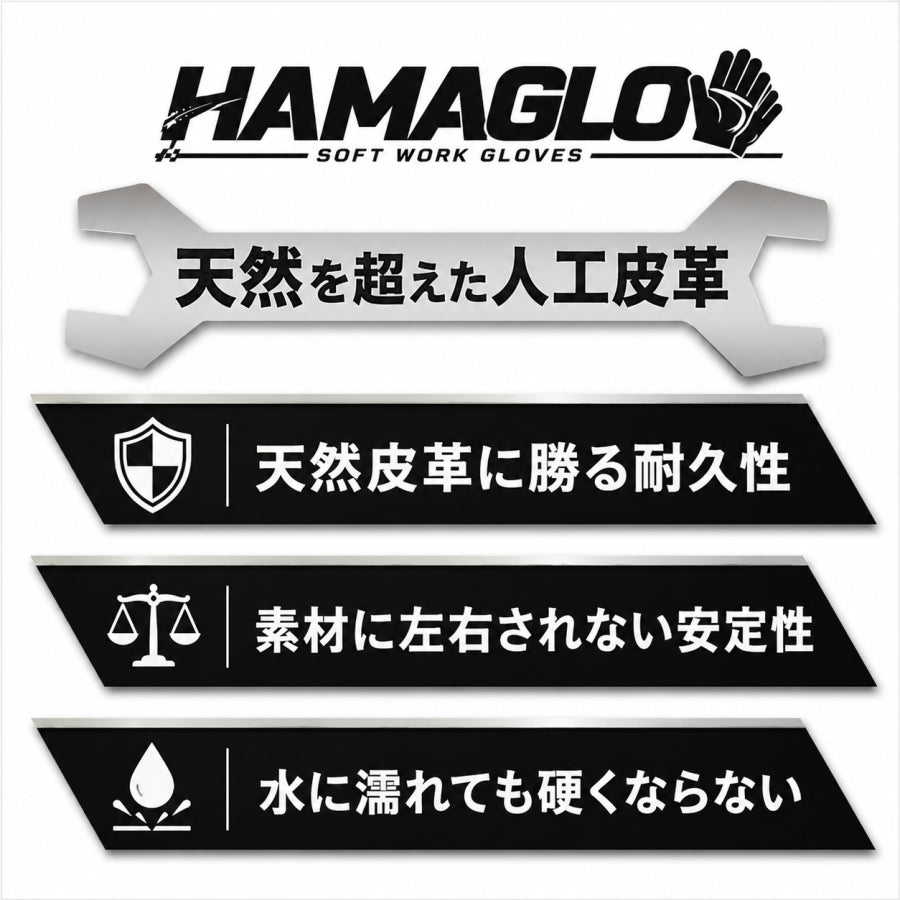 ハマグロ H904 人工皮革 手首マジックテープ止め M・L HAMAGLO 横浜のばのば 革手袋 皮手袋 作業用グローブ