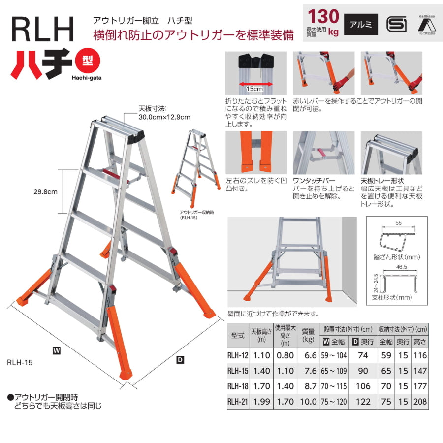 2026年3月新作予約】 長谷川工業 アウトリガー型脚立 ハチ型 RLH 転倒