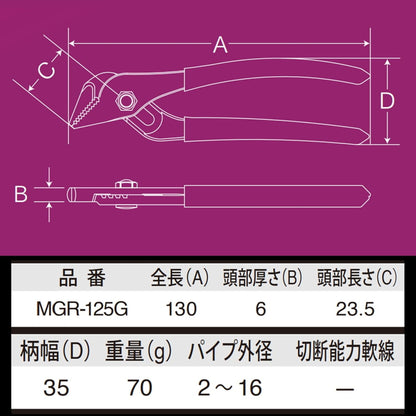IPS PLIERS メカニカル リトル デビル MGR-125G プライヤー 130mm 4段階調整 最大口開き16mm 軽量70g 狭所作業 ネジ締め 配線作業 IPSプライヤー