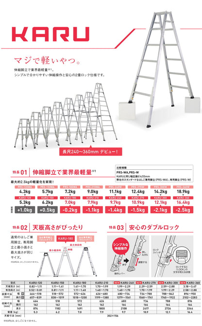 アルインコ 伸縮脚付 専用脚立 KARU