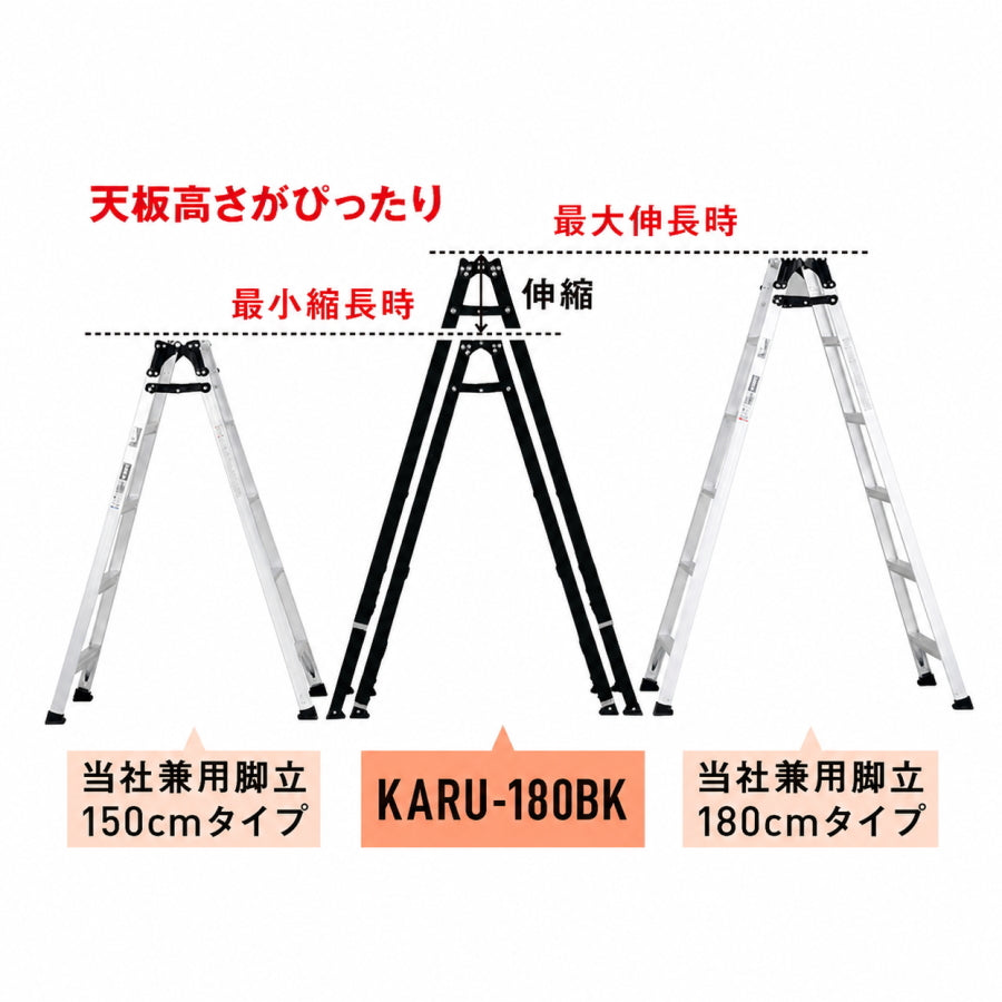 【在庫限り限定特価】ALINCO アルインコ KARU-120BK KARU BLACK EDITION 軽すぎる伸縮脚立 伸縮脚付専用脚立 3尺相当 4尺相当 業界最軽量 ダブルロック 踏ざん55mm