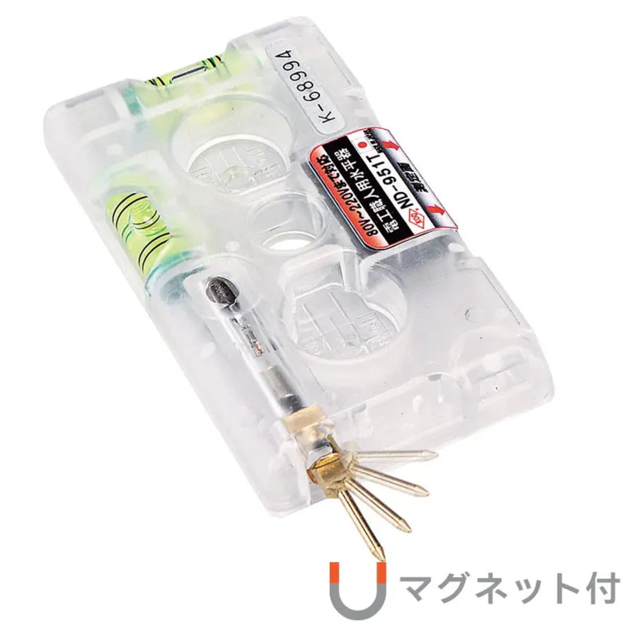 KOD アカツキ製作所 ND-951 ND-951T 電工職人用水平器 検電テスター付 多機能水平器 マグネット付 ポリカーボネート製 垂直だし けがき対応