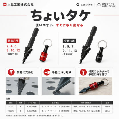 OMI 大見工業 タケノコドリル ちょいタケ TKC-212 TKC-313 段付きドリル 6.35mm六角軸 ビットホルダー付