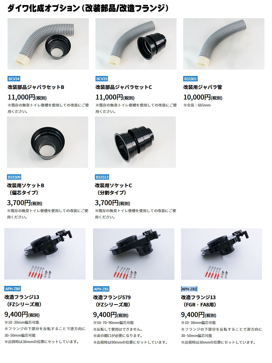 ダイワ化成 オプション部品 改装部品 ジャバラ フランジ ソケット類