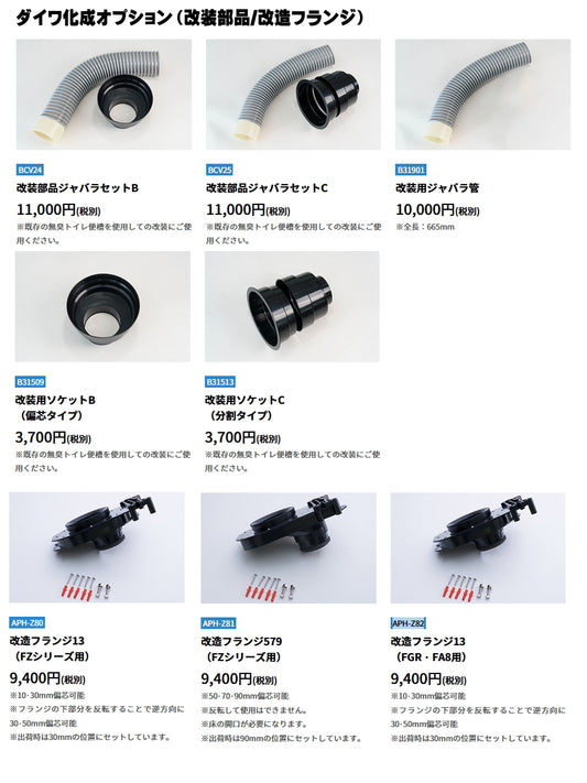 ダイワ化成 オプション部品 改装部品 ジャバラ フランジ ソケット類