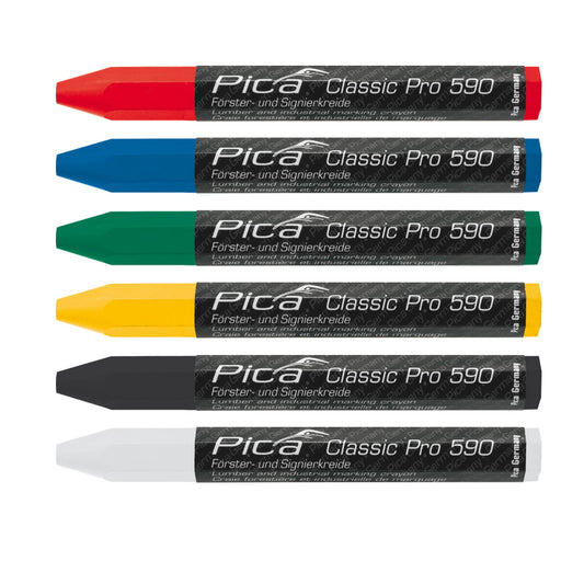 ピカマーカー Pica classic Pro 木材＆工業用クレヨン 12本入り590 赤 / 青 / 緑 / 黄 / 黒 / 白