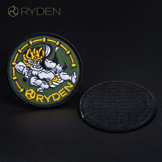 RYDEN（ライデン）雷神モチーフのパッチ RD-05-001 刺繍ベルクロワッペン 直径80mm 日本製 1枚入り ライデンパッチ