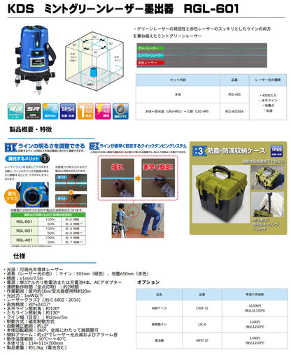 KDS ジンバル式 ミントグリーンレーザー墨出器 RGL-601