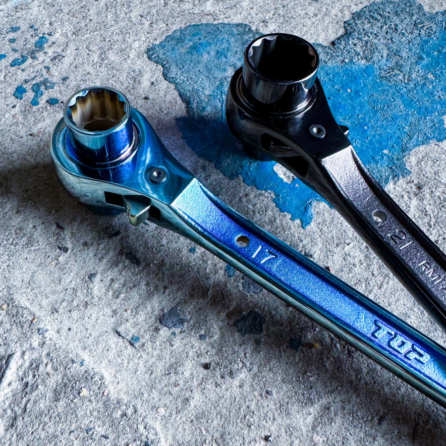 トップ工業 受注生産限定カラー イオンプレーティングブルー / ブラックニッケルメッキ 両口ラチェットレンチ  RM-ST-B/BN