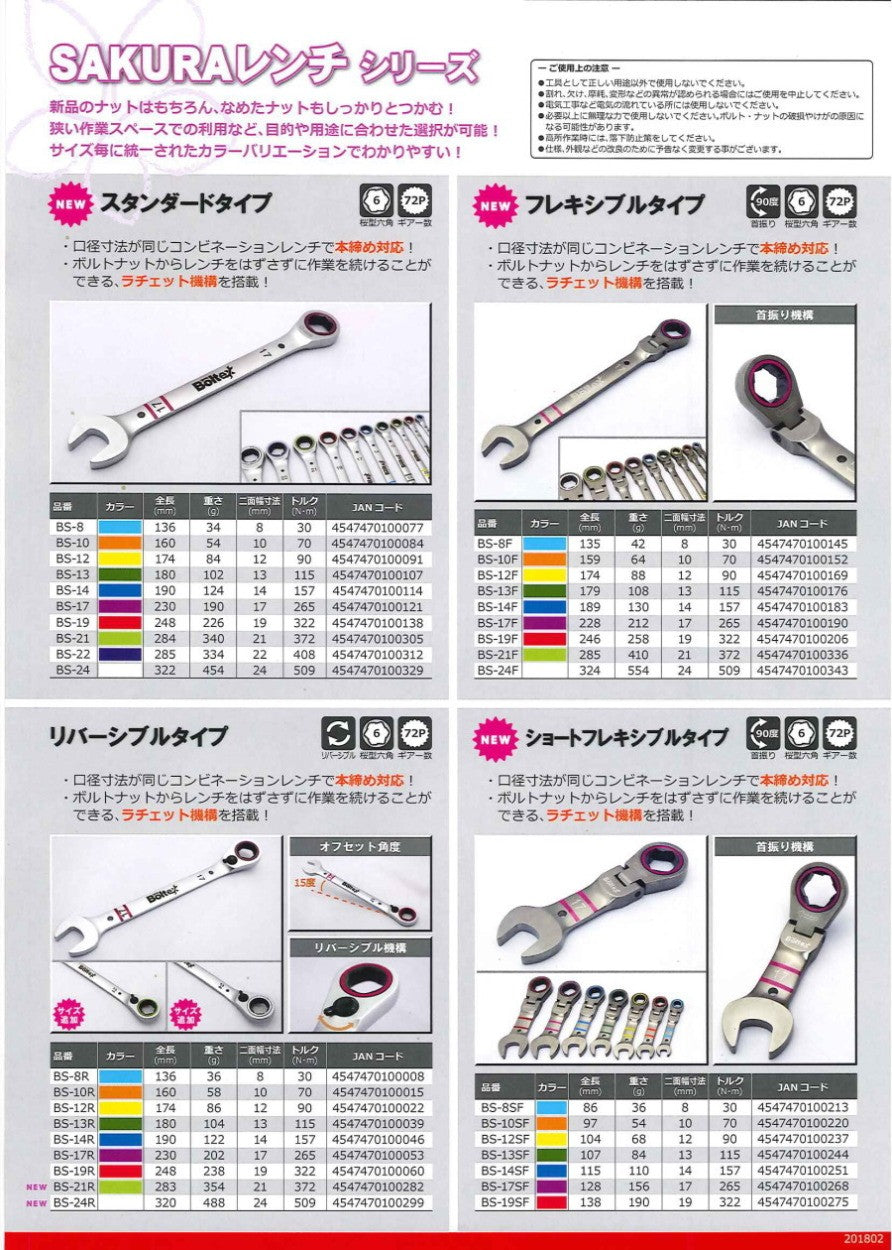 ボルテックス サクラレンチ リバーシブル 8mm～24mm BS-R