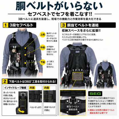 【10月以降発売予約品】 Tajima タジマ セフベスト SFVEMBK SFVELBK 3段セフベルト M/L 黒 セフホルダー付