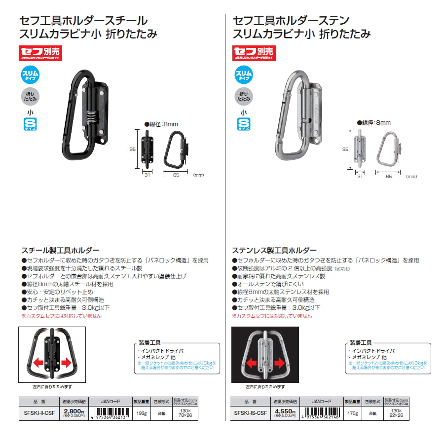 【予約品】 タジマ セフ工具ホルダー スリムカラビナ小 スチール / ステン / アルミ / 樹脂