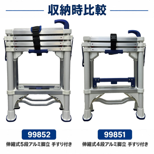 SIGNET シグネット 手すり付き 伸縮式アルミ脚立 4段 5段 99851 99852 耐荷重150kg コンパクト収納