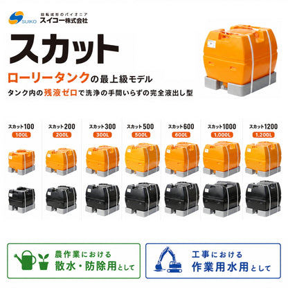 スイコー スカット ローリータンク 100L 200L 300L 500L 600L 1000L 1200L 完全液出し型 液体運搬用タンク 農業 散水 防除 工事 作業用水
