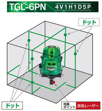 高儀 グリーンレーザー墨出し器 TGL-6PN フルセット 本店限定1セット 現場応援セット付 ダイレクトグリーンレーザー 4方向タテ 水平 天井直角 IP54 3電源方式