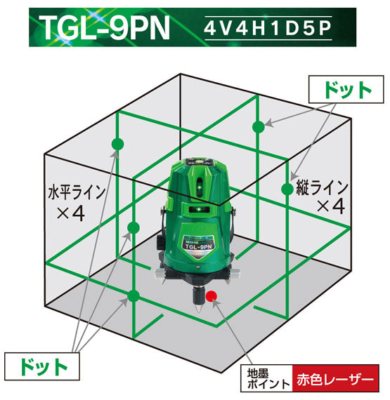 TAKAGI グリーンレーザー墨出し器 フルライン TGL-9PN グリーン 受光器・バッテリー・ケース付 TAKAGI TGL-9PN グリーンレーザー墨出し器(受光器・三脚付) ウエダ金物
