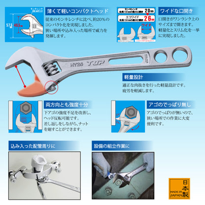 トップ工業 薄型軽量ワイドモンキレンチ エコワイド HY