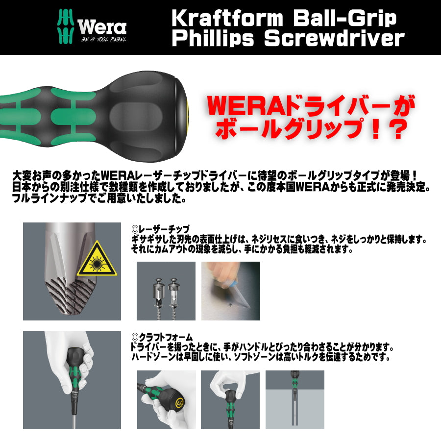 WERA ボールグリップ レーザーチップドライバー